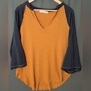 We The Free Mustard and Navy Short Sleeve Tee